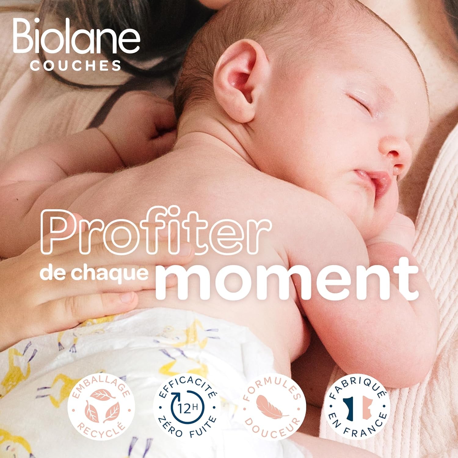 BIOLANE - Krátké plenky - Velikost 5 (12-18 kg) - těsnost 12 hodin - balení 1 měsíc - 120 plen - ekologické