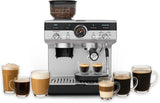 Krups Precision manuální espresso kávovar s portafiltrem a mlýnkem, baristický kávovar s intuitivním ovládacím panelem, nastavení předinfuze, espresso kávovar s parní tryskou, rychlý ohřev, XP801T10