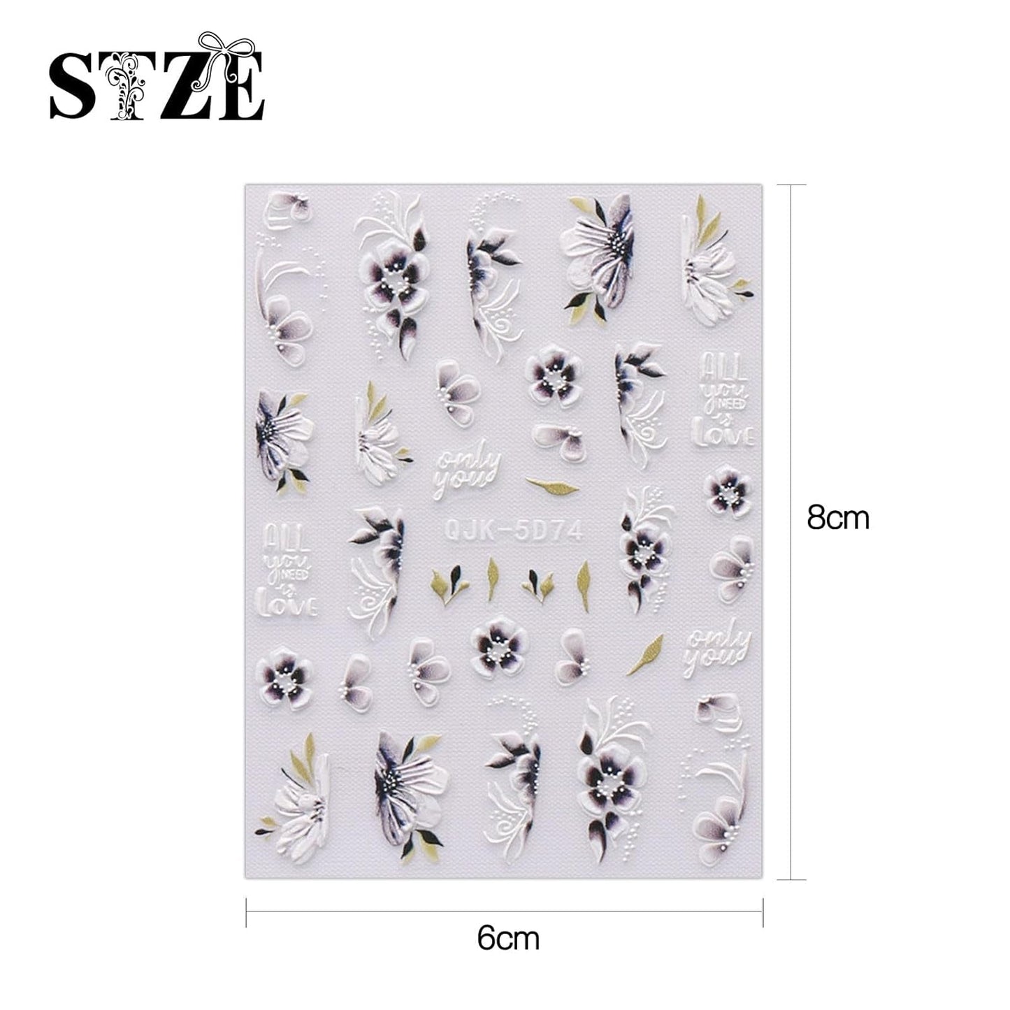 JMEOWIO 6 Blatt 3D Nagelsticker Frühlings Blume Nail Art Sticker Selbtklebend Nagelaufkleber 5D Stereoskopisch Bunte Summer Blumen Dekoration Nageldesign Zubehör