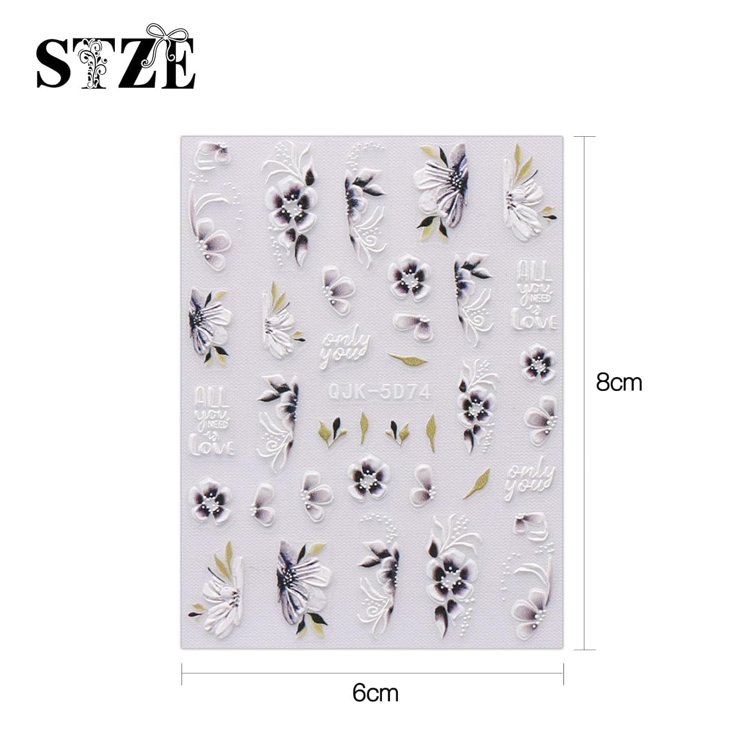 JMEOWIO 6 Blatt 3D Nagelsticker Frühlings Blume Nail Art Sticker Selbtklebend Nagelaufkleber 5D Stereoskopisch Bunte Summer Blumen Dekoration Nageldesign Zubehör