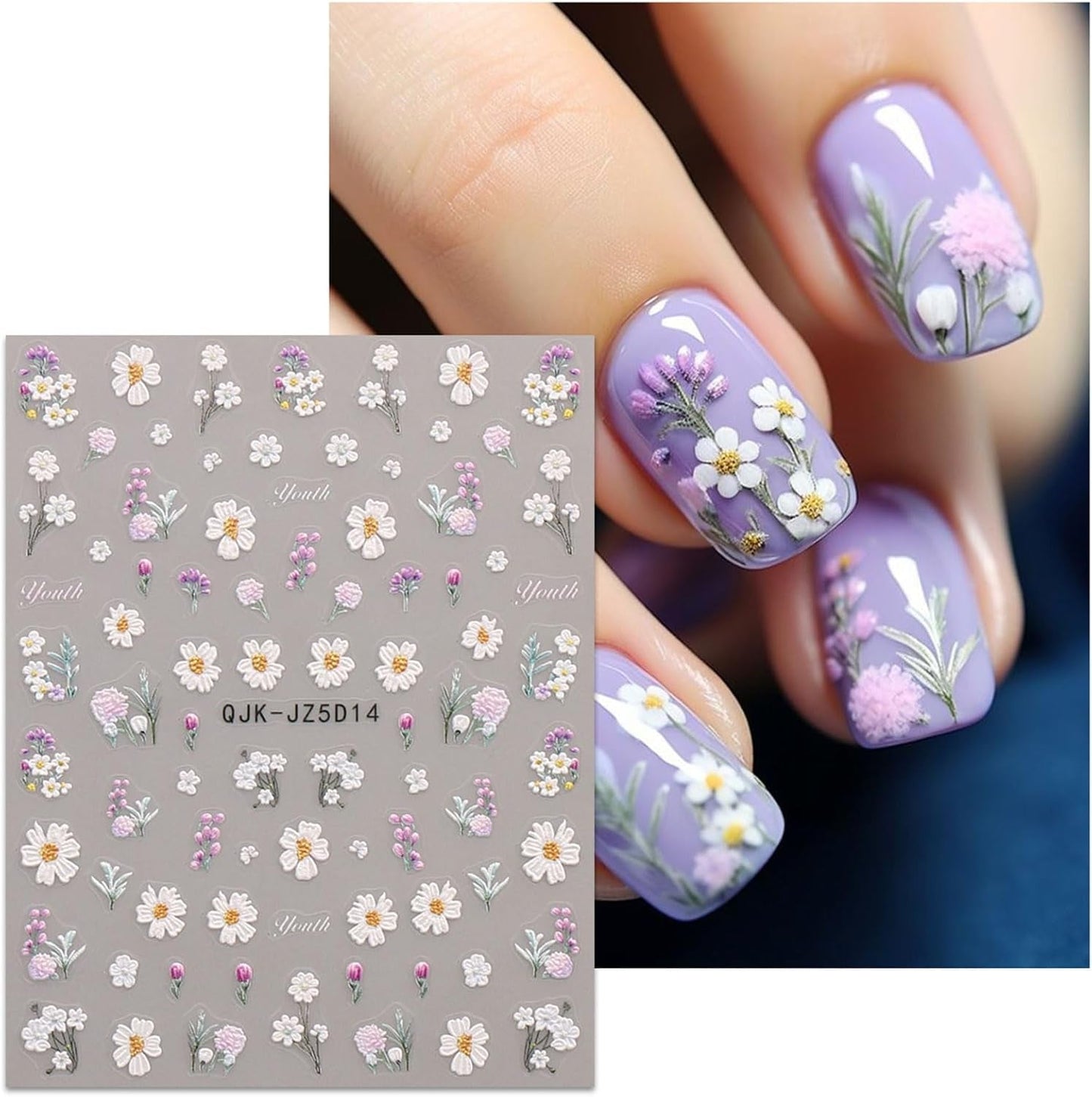 JMEOWIO 3D Nálepka na nehty Blumen Nálepka na nehty Selbstklebend Nagelaufkleber 5D Stereoskopické Letní Frühling Blumen Dekoration Nageldesign Zubehör 4 Blatt
