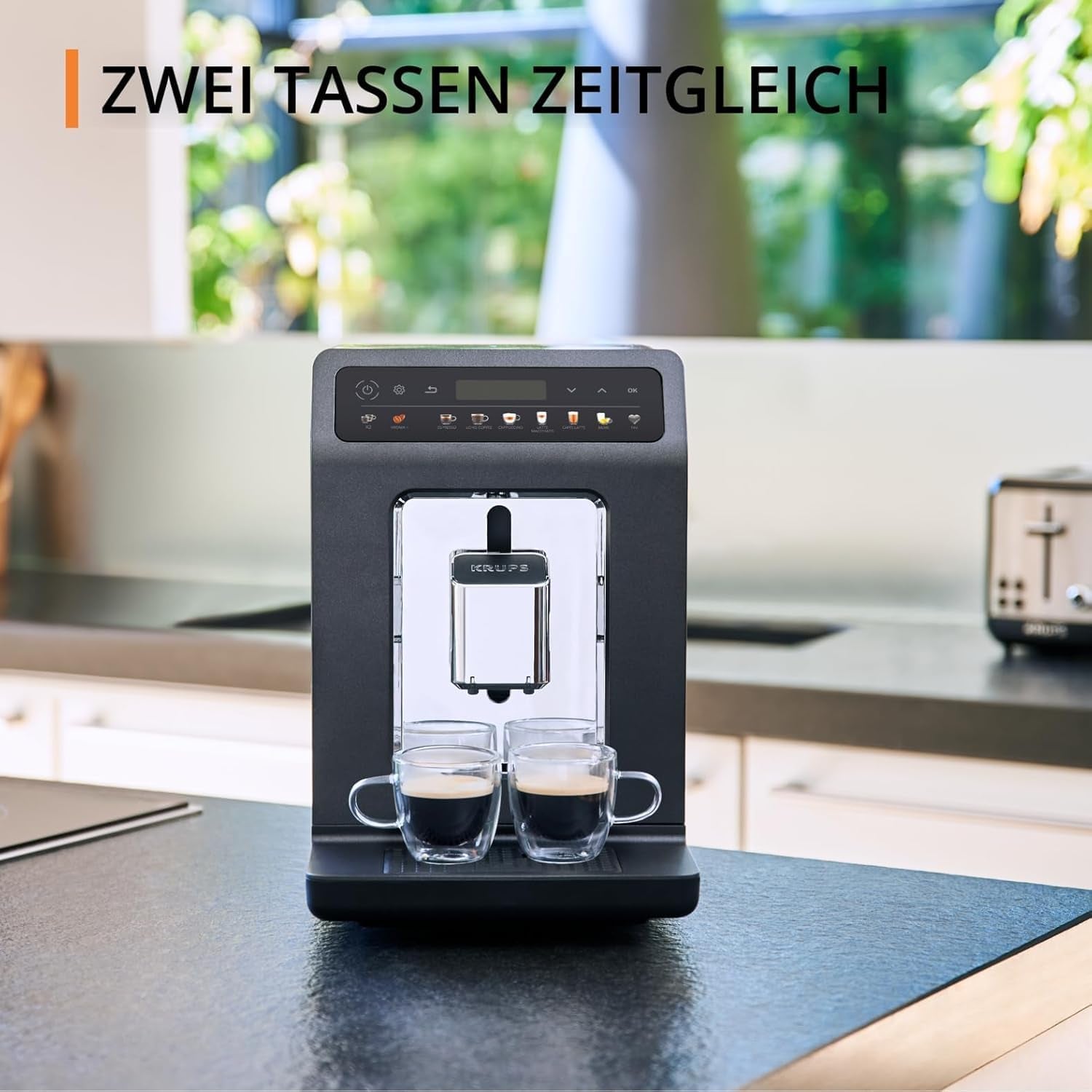 KRUPS Evidence One automatický kávovar na espresso s hadicí na mléko, cappuccino na jeden dotek, 12 speciálních nápojů, funkce 2 šálků, barevný displej, kávovar, certifikát TÜV, černá, EA895N10
