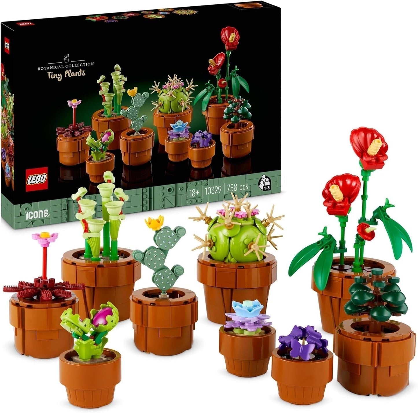 Mini rostlinky LEGO Icons, 9 sestavitelných umělých květin, sada botanických sbírek pro dospělé se sestavitelnými terakotovými květináči, bytové dekorace, dárek pro ženy a muže 10329 Stavebnice Besuche den LEGO-Store Mini Plants