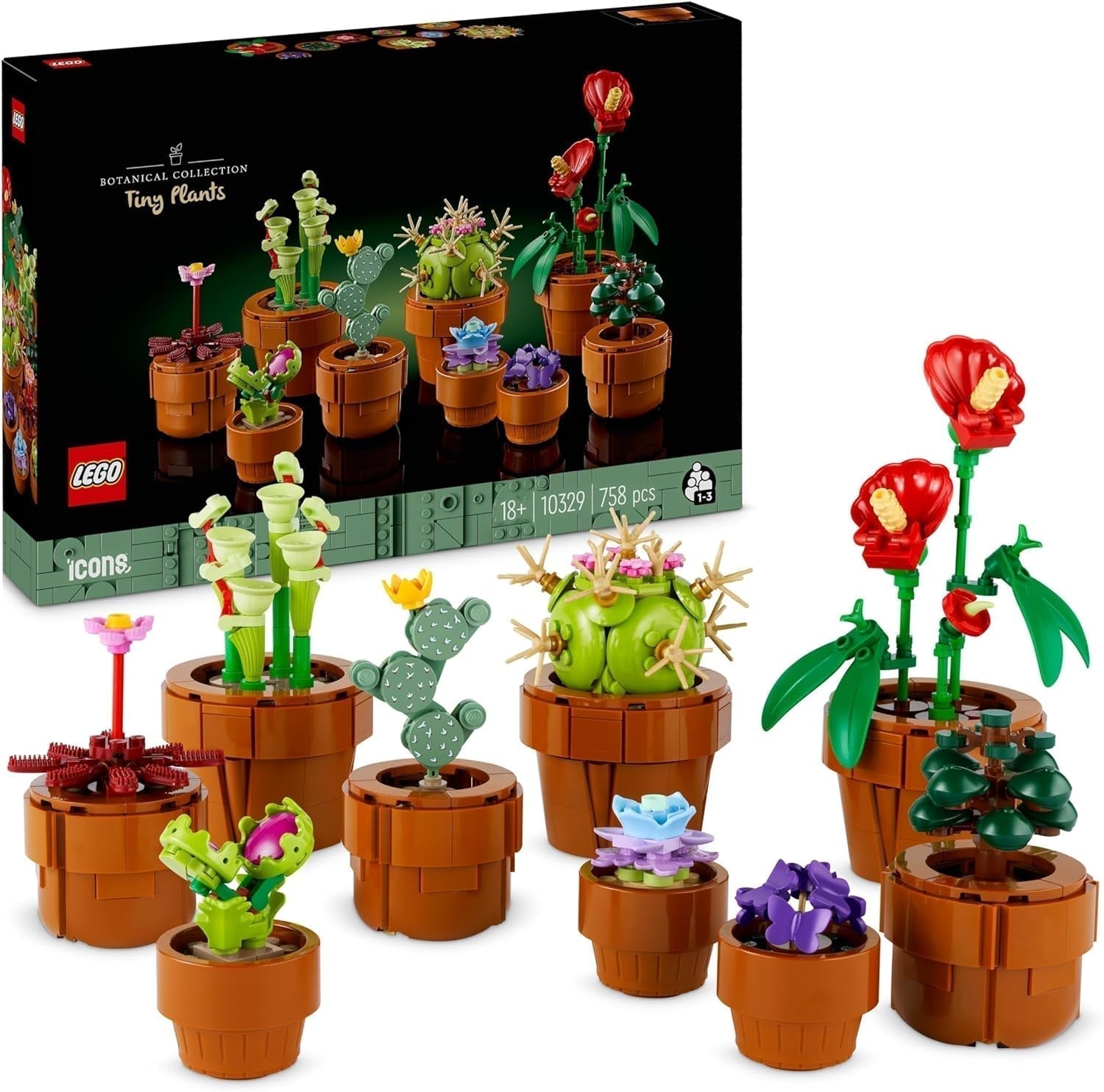 Mini rostlinky LEGO Icons, 9 sestavitelných umělých květin, sada botanických sbírek pro dospělé se sestavitelnými terakotovými květináči, bytové dekorace, dárek pro ženy a muže 10329 Stavebnice Besuche den LEGO-Store Mini Plants