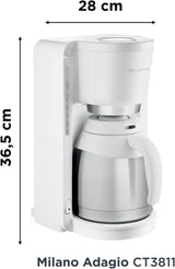 Filtrační kávovar Rowenta CT3811 Adagio Milano | S nerezovou tepelnou karafou | 10-15 šálků | Automatické vypnutí | Bílá/nerezová ocel