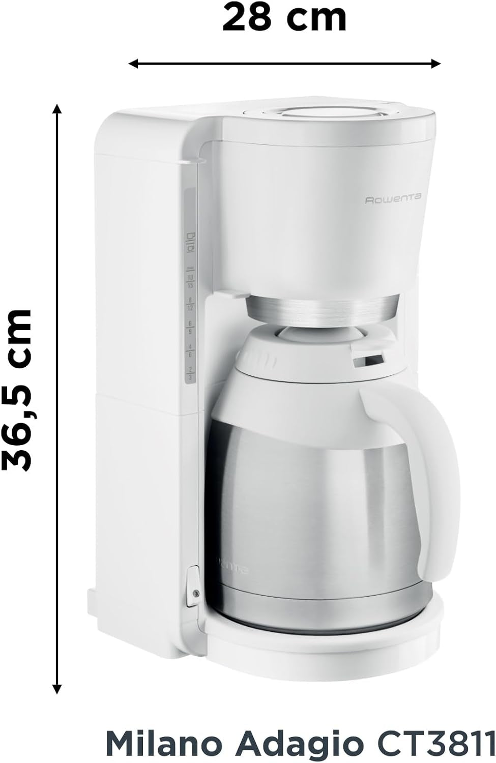 Filtrační kávovar Rowenta CT3811 Adagio Milano | S nerezovou tepelnou karafou | 10-15 šálků | Automatické vypnutí | Bílá/nerezová ocel