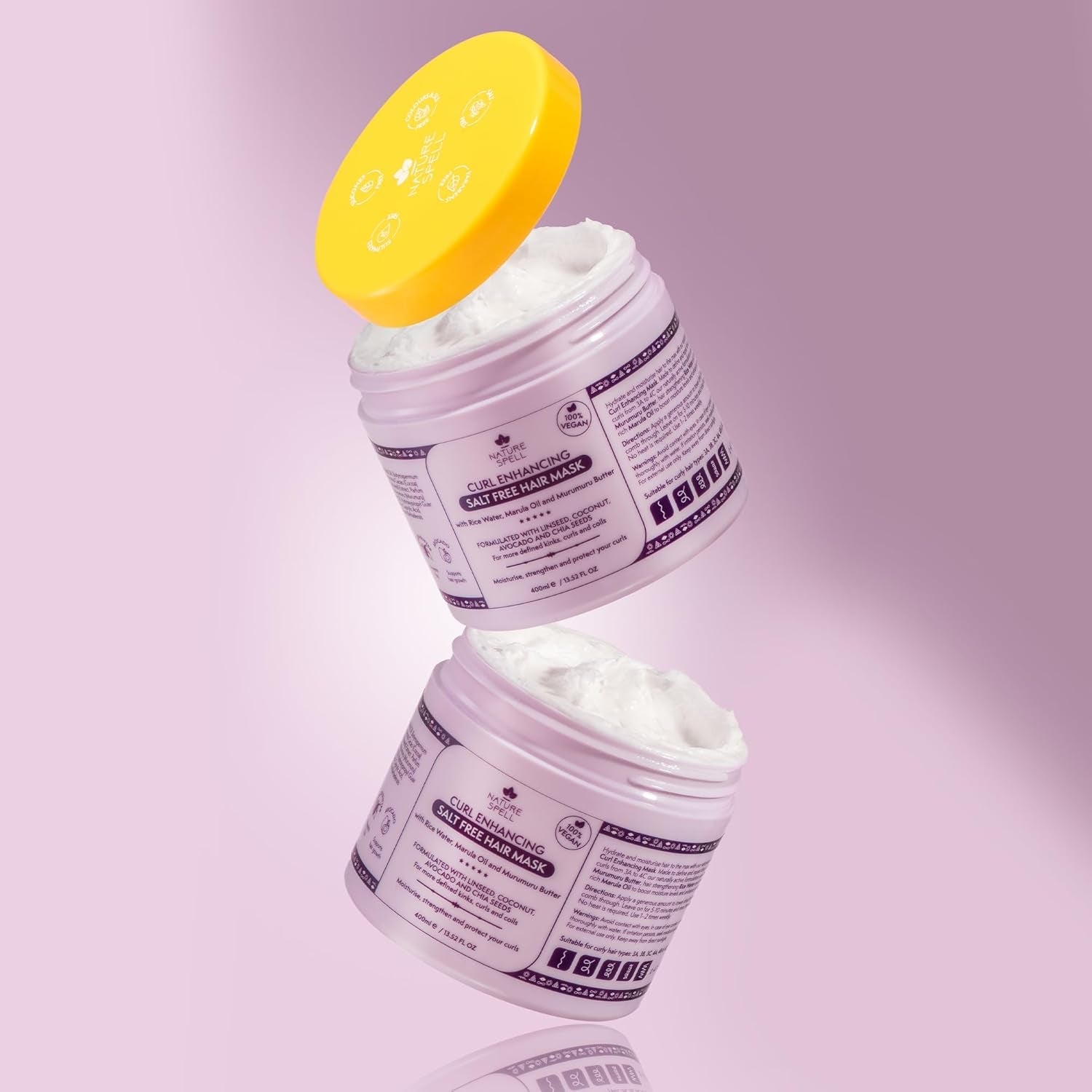 Maska na vlasy pro kudrnaté vlasy od Nature Spell 400 ml - obohacená o rýžovou vodu a lněné semínko, pro všechny typy kudrlin, bezsulfátová maska na vlasy Naty Shop
