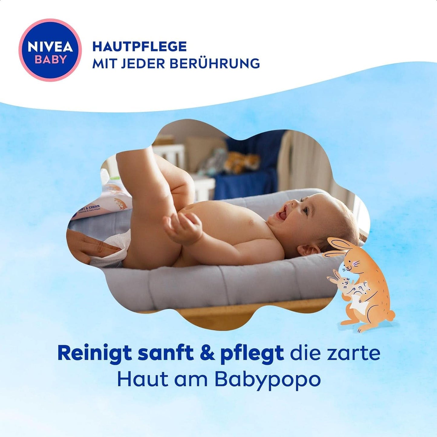 NIVEA BABY Soft & Cream Feuchttücher, Baby Feuchttücher Zur Sanften Reinigung Empfindlicher Babyhaut, Hypoalergen Feuchttücher Für Babies Mit Mandelöl Und Vitaminen (4 X 57 Stück) Naty Shop