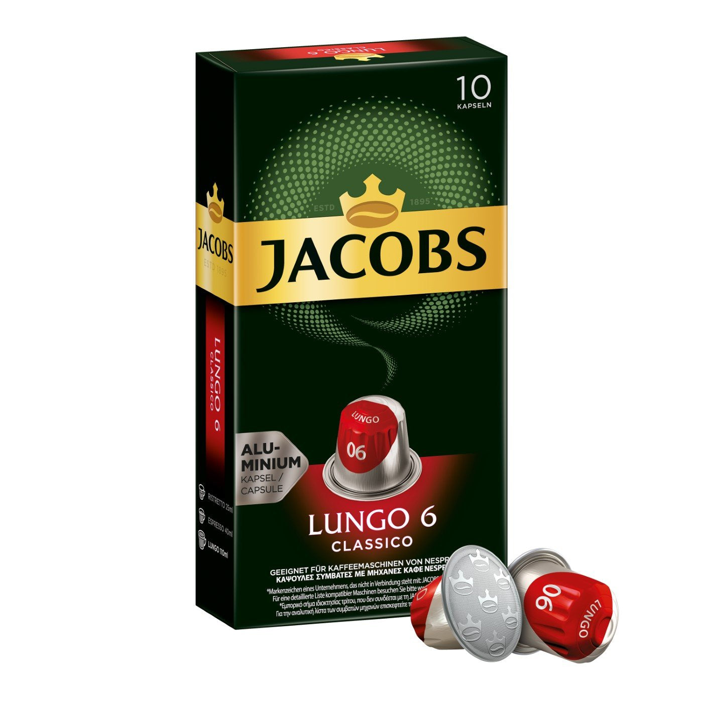 Jacobs Kapseln Lungo Intenso, Intensität 8 & Kapseln Lungo Classico, Intensität 6, 100 Nespresso®* kompatibilní Kaffeekapseln, 10er Pack, 10 x 10 Getränke