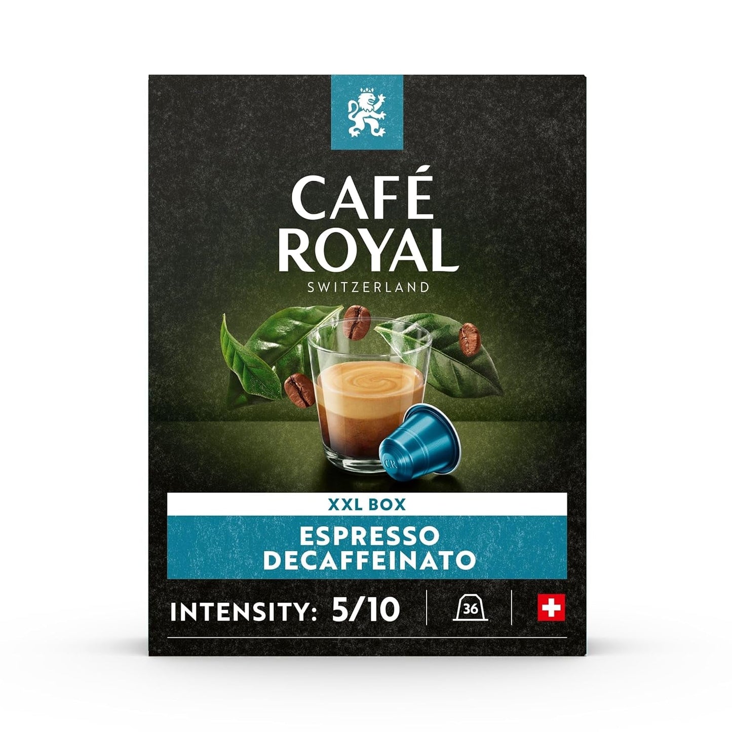Café Royal Espresso Decaffeinato 36 kapes pro kávovar Nespresso Kaffee Maschine - 5/10 Intensität - UTZ-zertifiziert Kaffeekapseln aus Aluminum (Backung mit 2)