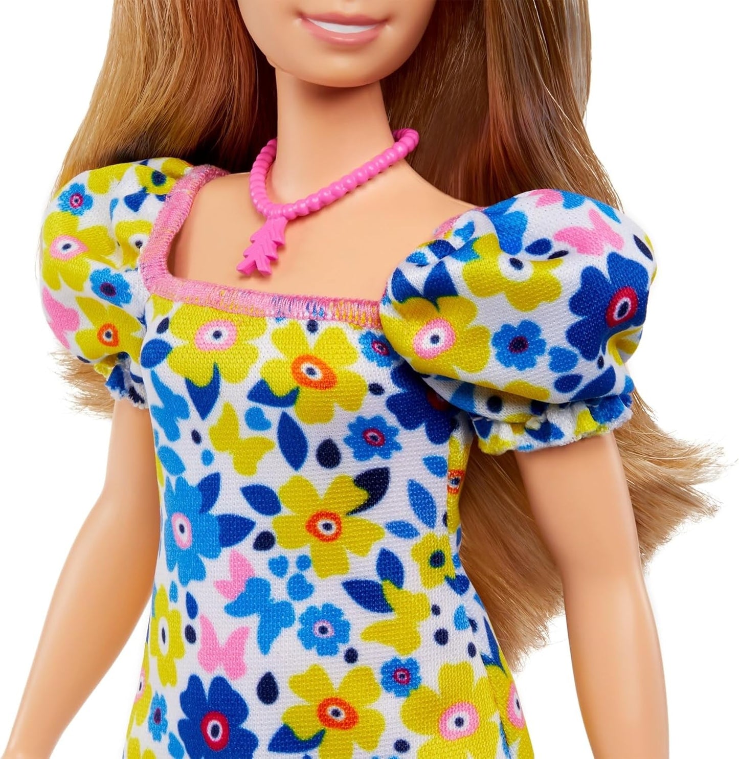 Barbie Fashionistas - vyvinuté ve spolupráci s National Down Syndrome Society, blond vlasy a trendy outfit s květinovými šaty a bílými teniskami, pro děti od 3 let, HJT05 Naty Shop Dolls
