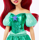 Panenka Mattel Disney Princess Ariel, dlouhé stylingové vlasy, polohovatelné, odnímatelné boty a čelenka, dárky Disney, hračka pro děti od 3 let, HLW10