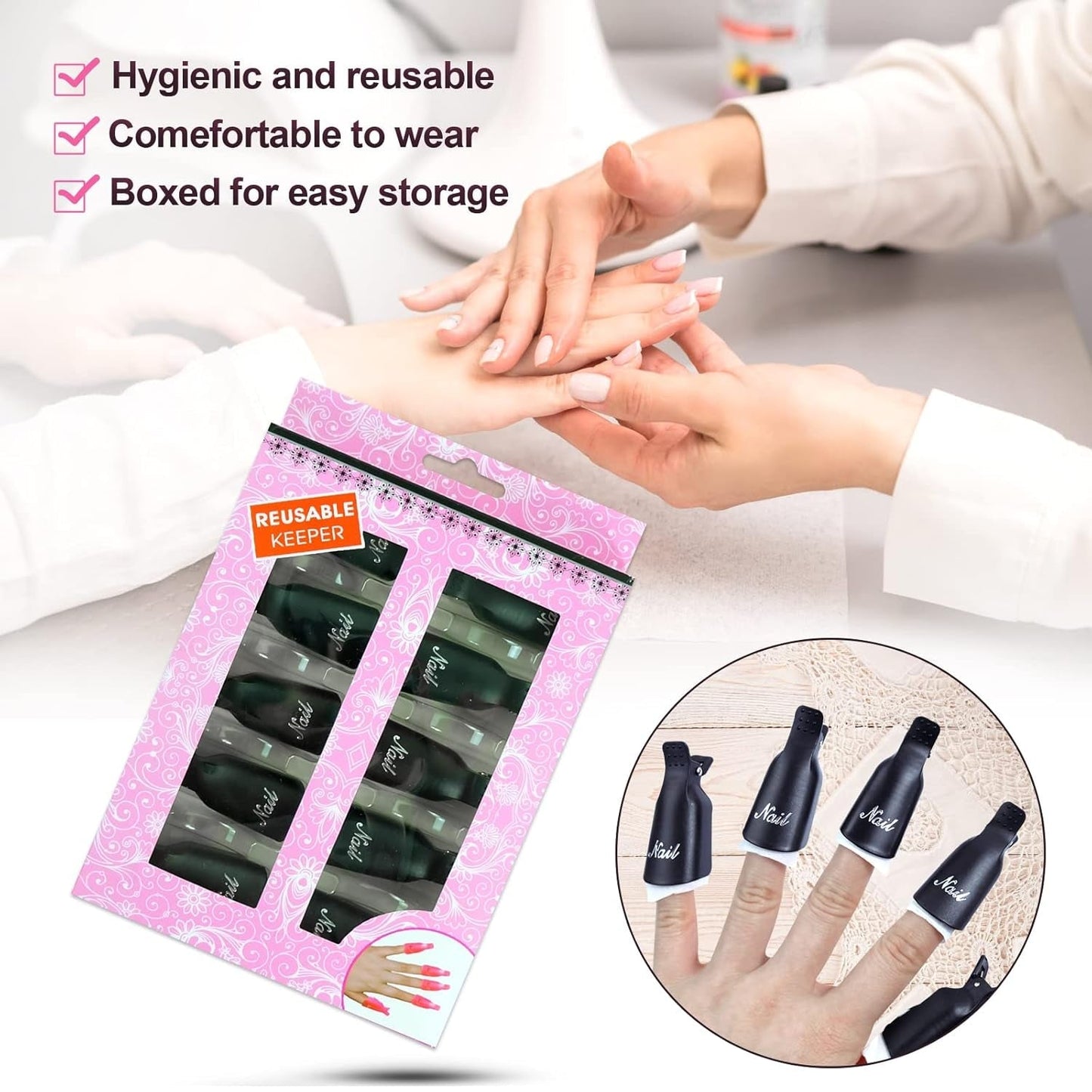 Hanyousheng Nagellackentferner Clips, Nagel Clips, 10 Stück Schwarz Nagelclips, Nagel Klammer, Nails Art ​Gel Cap, Soak off Clip Cap UV Gel Poliermittel Entferner Wrap Nail Tool