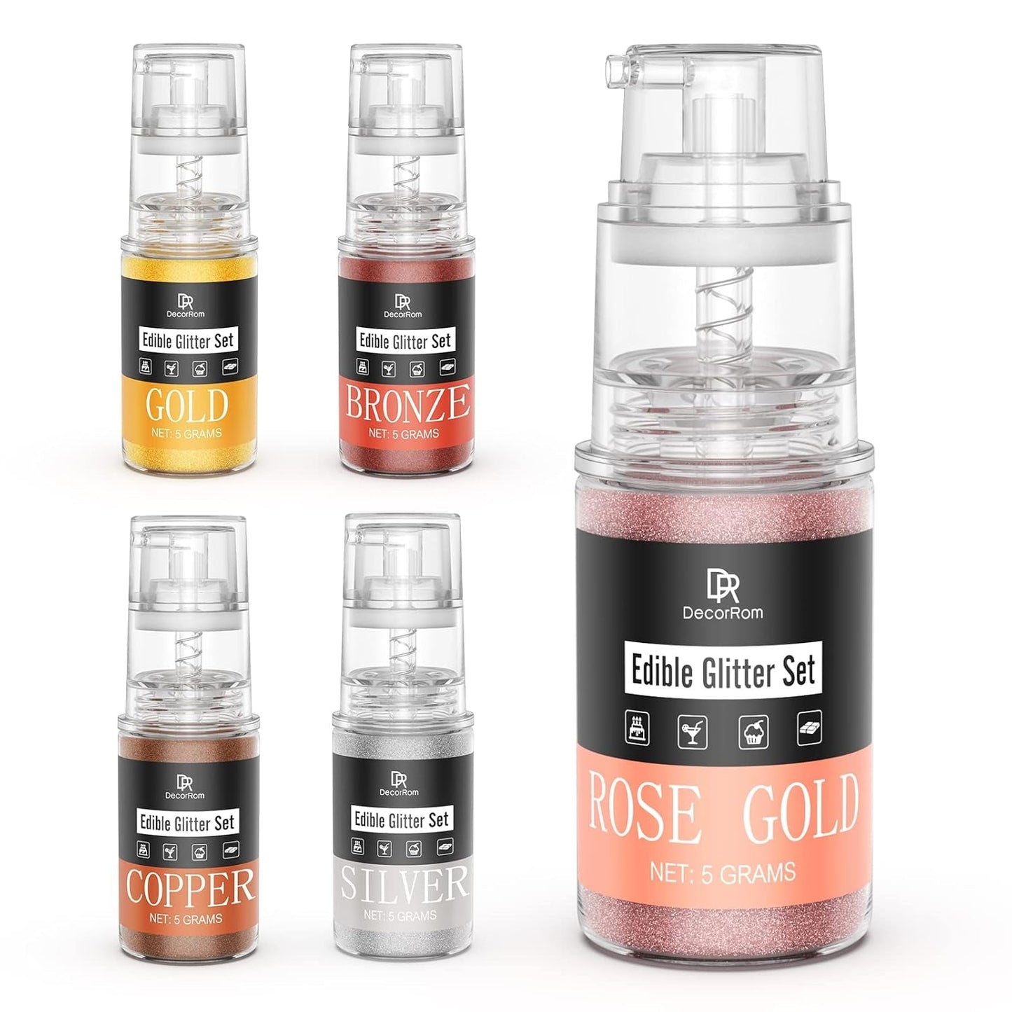 DecoRom, jedlé třpytky, prášek, 10 gramů Glitter Naty Shop Set 5 barev