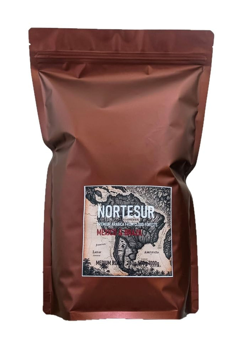 Káva Norte Sur, silná káva pro každodenní mletí. 100% Arabica z Mexika a Brazílie.