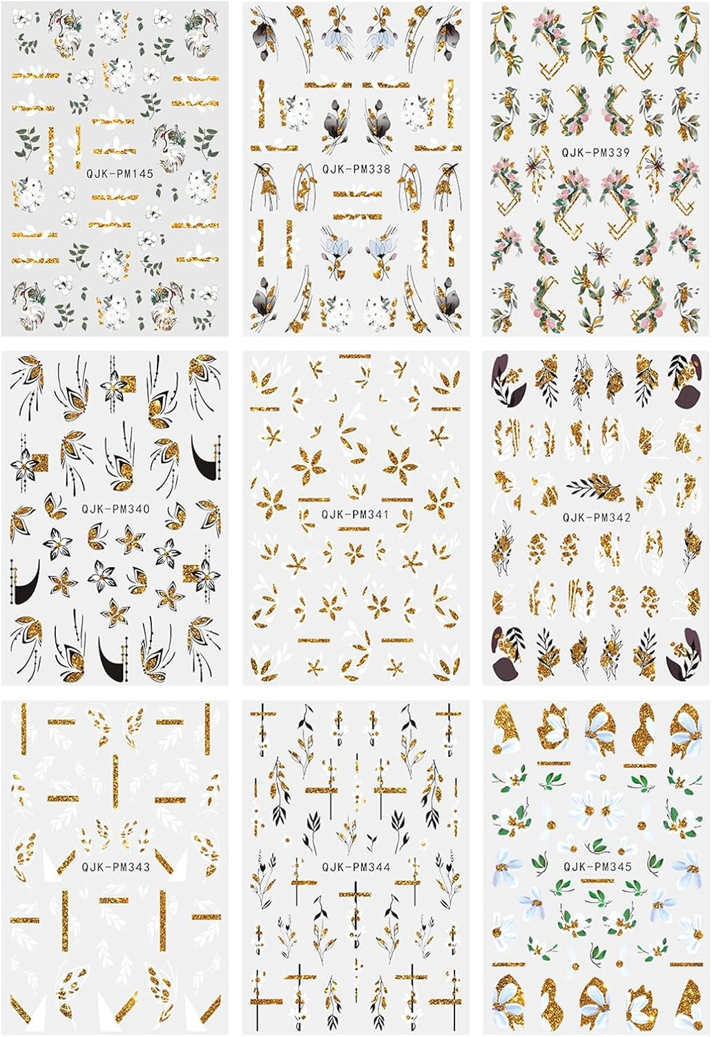 JMEOWIO Nálepka na nehty Blumen Glitzer 9 Blatt Nálepka na nehty Selbtklebend Nagelaufkleber Frühling Letní Blumen Dekoration Nageldesign Zubehör