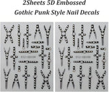 2KS 5D embosovaný gotický punk Nálepka na nehty, Nálepka Nagel Selbstklebend Kreuz Und X-Form Halloween Nagelaufkleber, Nageldesign Zubehör Für Damen Nail Art