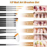 MELLIEX 45 Stück Nail Art Dekoration Zubehör Set, Nägel Pinsel Strasssteine ​​Glitzer Goldfolie Nageldesign Dotted Pen Streifenband Für Nagelkunst Maniküre Set