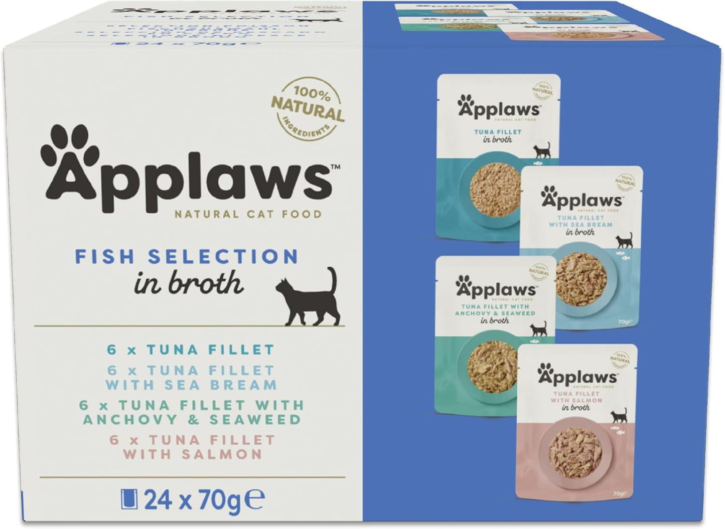 Applaws 100% přírodní mokré krmivo pro kočky Rybí sáčky ve vývaru - balení 24 sáčků x 70 g