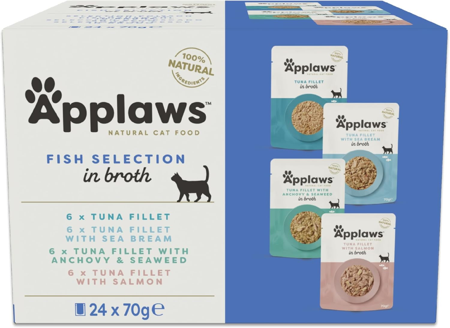 Applaws 100% přírodní mokré krmivo pro kočky Rybí sáčky ve vývaru - balení 24 sáčků x 70 g