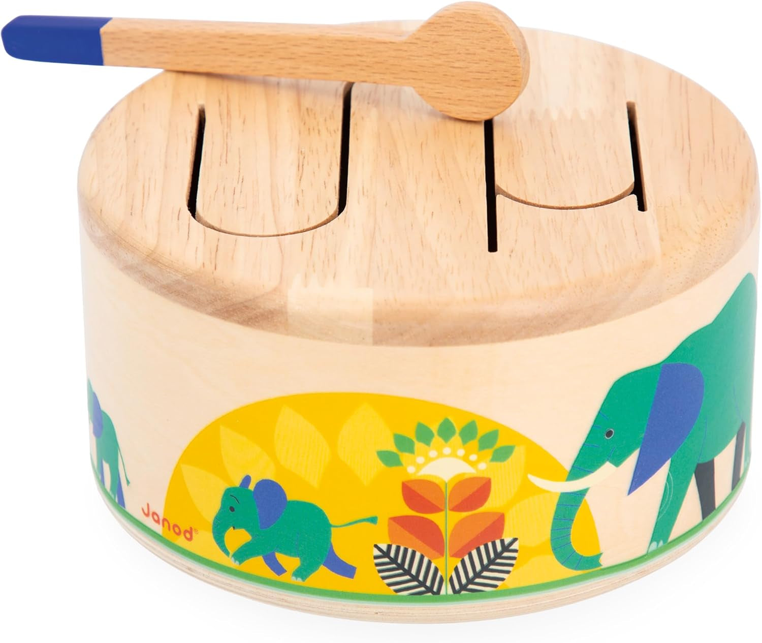 Janod - Gioia Drum - FSC dřevěný buben + buben - Hraní rolí a rané hudební vzdělání - Akvarel - Od 18 měsíců, J07650 Bebe Toys Naty Shop