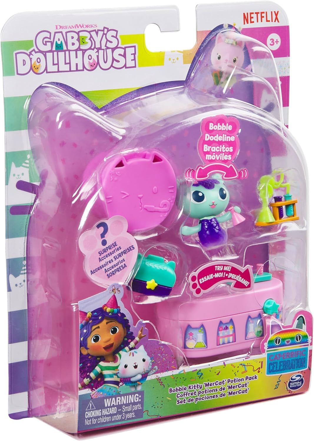 DREAMWORKS GABBY DOLLS HOUSE - Balíček nábytku Meerkätzchen Bobble Kitty, figurka kočky s nábytkem a doplňky do domečku pro panenky, věk 3+