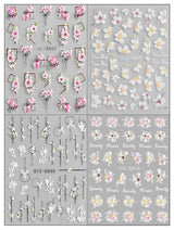 JMEOWIO 3D Nálepka na nehty Frühling Blume Nálepka na nehty Selbstklebend Nagelaufkleber 5D Stereoskopisch Blumen Dekoration Nageldesign Zubehör 4 Blatt