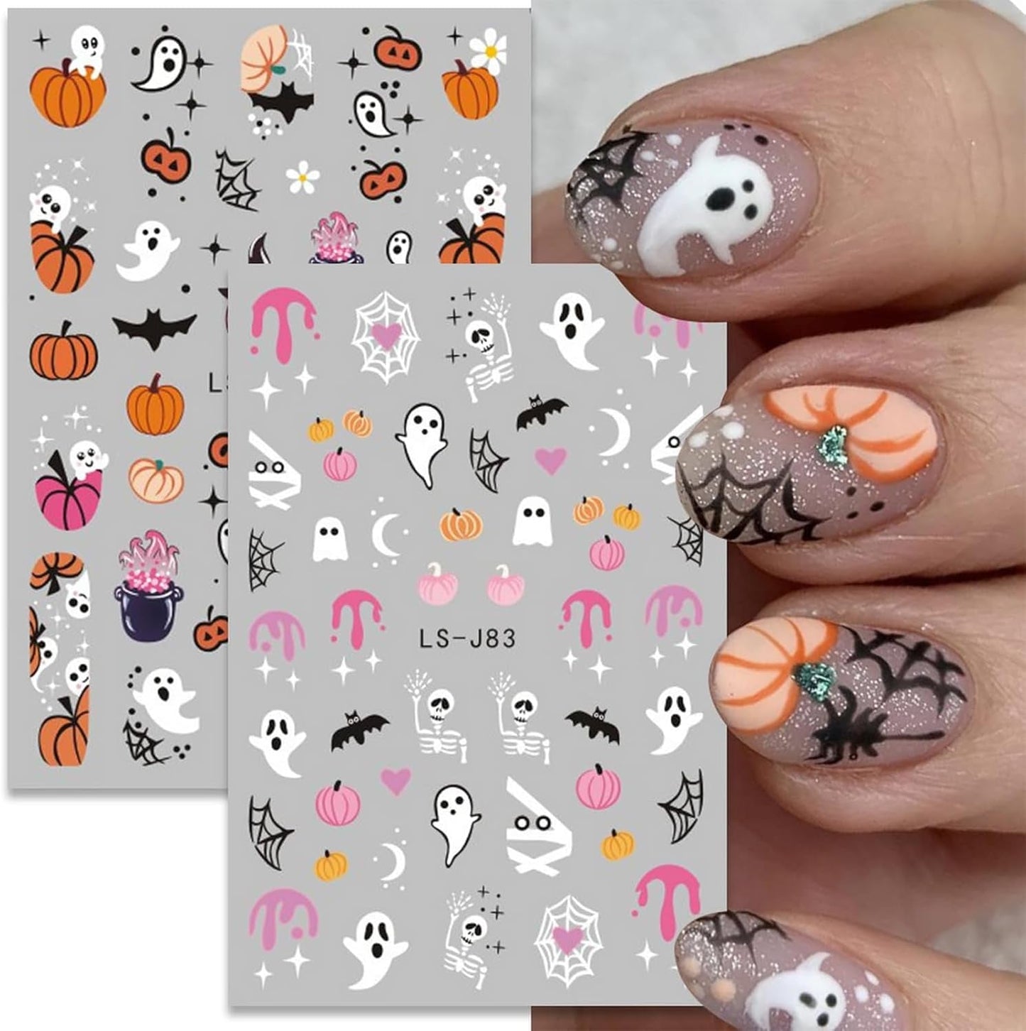 Nagelsticker Halloween, 8 Blätter Halloween Nagel Sticker, Kürbis Nail Sticker, Nail Art, Nagel Charms, Nagel Zubehör, Nageldesign, Vánoce (Typ A)