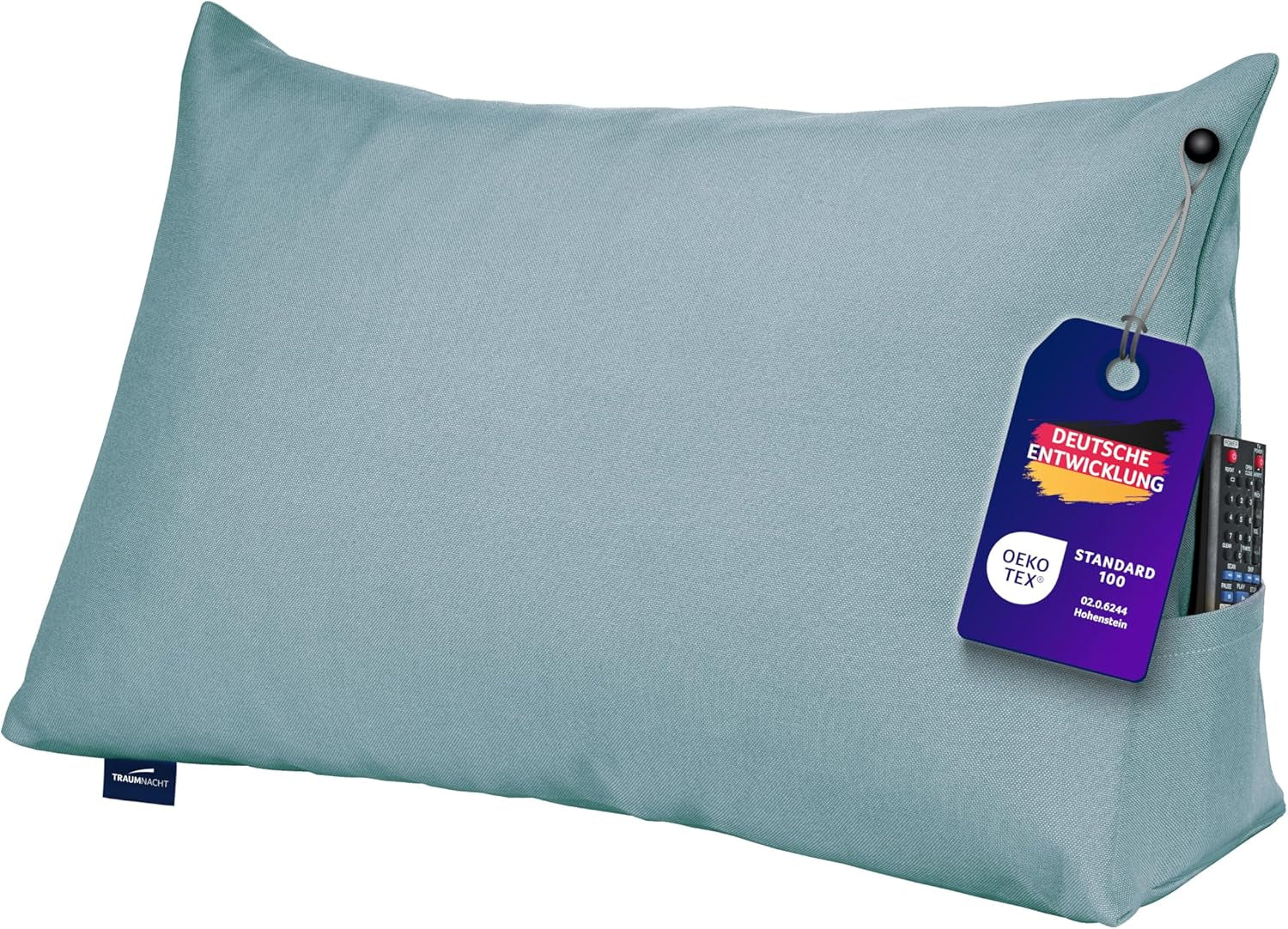 Polštář na čtení Traumnacht Cozy Back Cushion, 70 x 40 cm tmavě šedý, snímatelný a pratelný potah ze 100% polyesteru, praktická boční kapsa, certifikováno Oeko-Tex, vyrobeno podle německých norem kvality