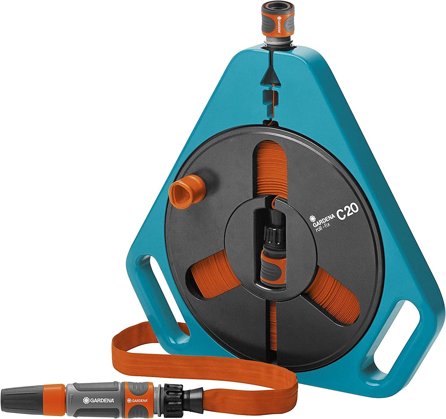 Gardena Original Classic roll-fix plochá hadice 15m: Ekonomický hadicový box s hadicí na vodu (Ø 12 mm v krabici), automatickým bezpečnostním mechanismem, vč. rozprašovací tryska, s připojovacími zařízeními (756-20)