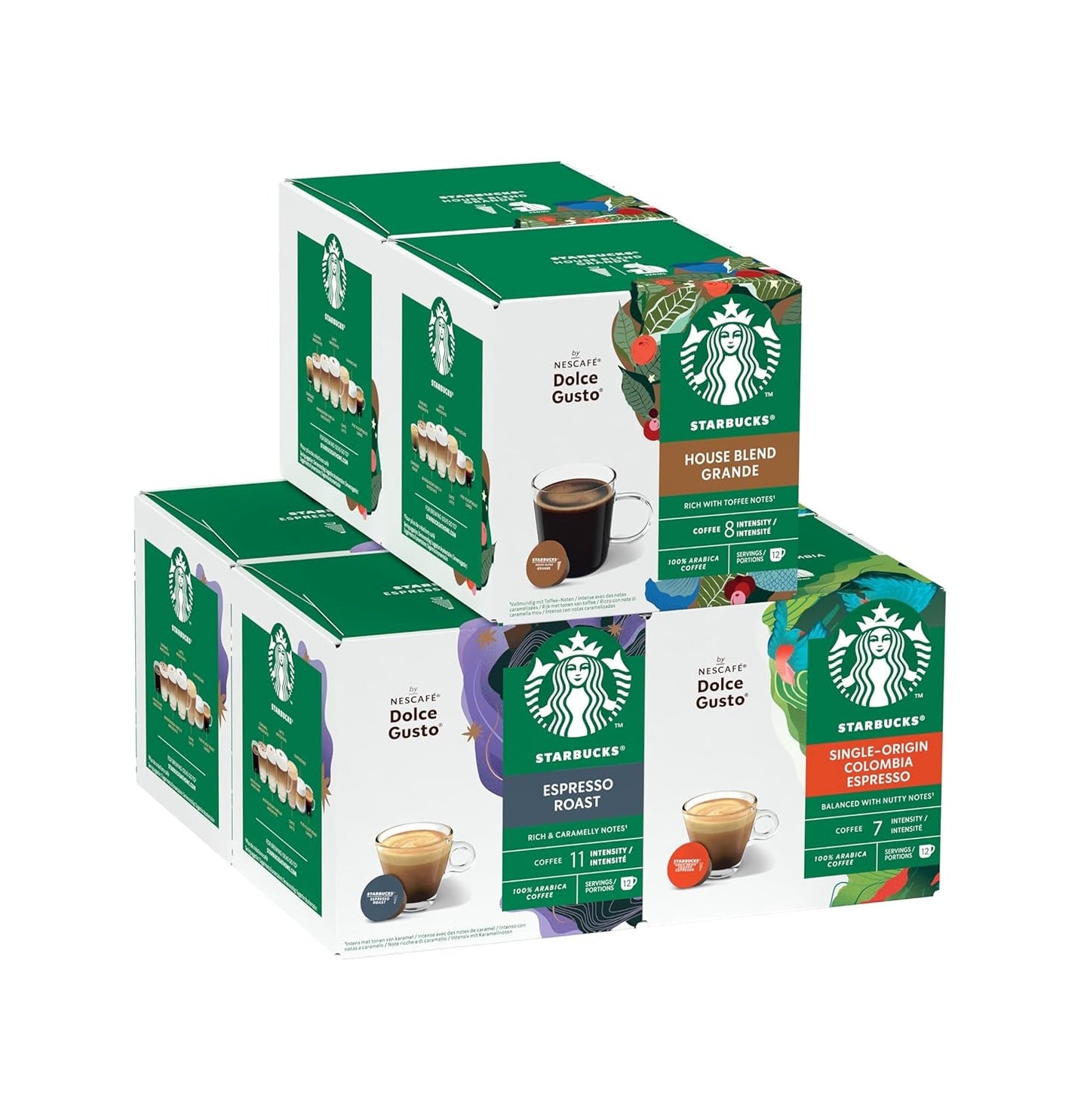 STARBUCKS Probierset, Espresso-Varianten od Nescafé Dolce Gusto Kaffeekapseln 6 x 12 (72 Kapsel) - Exklusiv bei Amazon