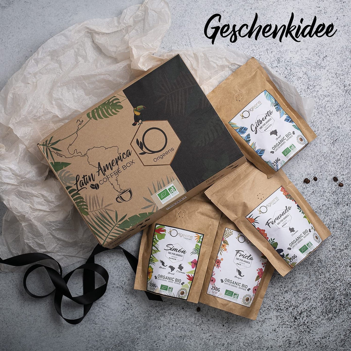 ORIGEENS Bio Kaffeebohnen Probierset 1kg | Premium Bio Arabica Kaffee Ganze Bohnen Set 4x250g | Tradiční Röstung | Kaffee Geschenkset
