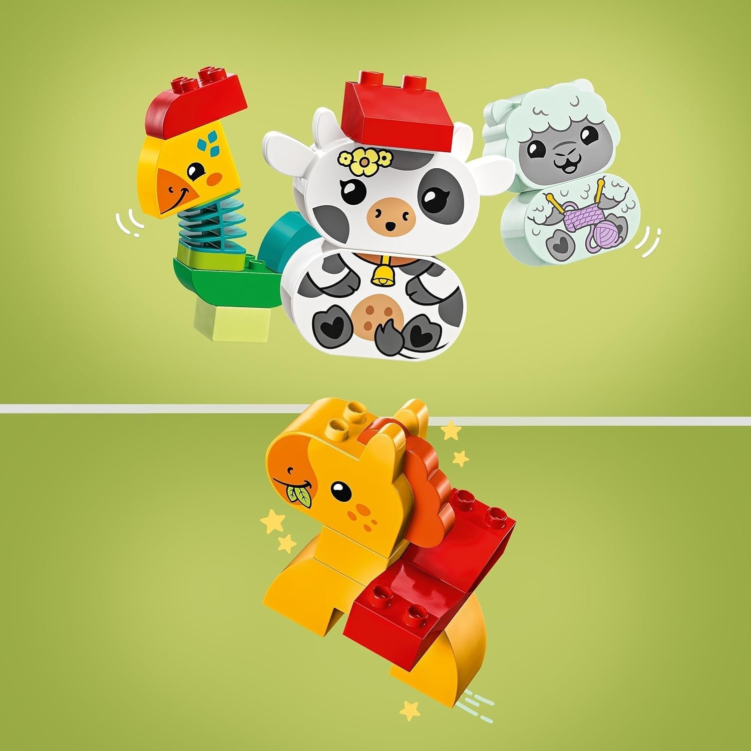 LEGO DUPLO Zvířecí vláček, Vláček s koly, Kreativní stavění a přestavování figurek zvířat, Vzdělávací hračka pro batolata, Dárek k narozeninám pro milovníky zvířat Dívky a chlapce 1½ roku staré 10412 Stavebnice Besuche den LEGO-Store