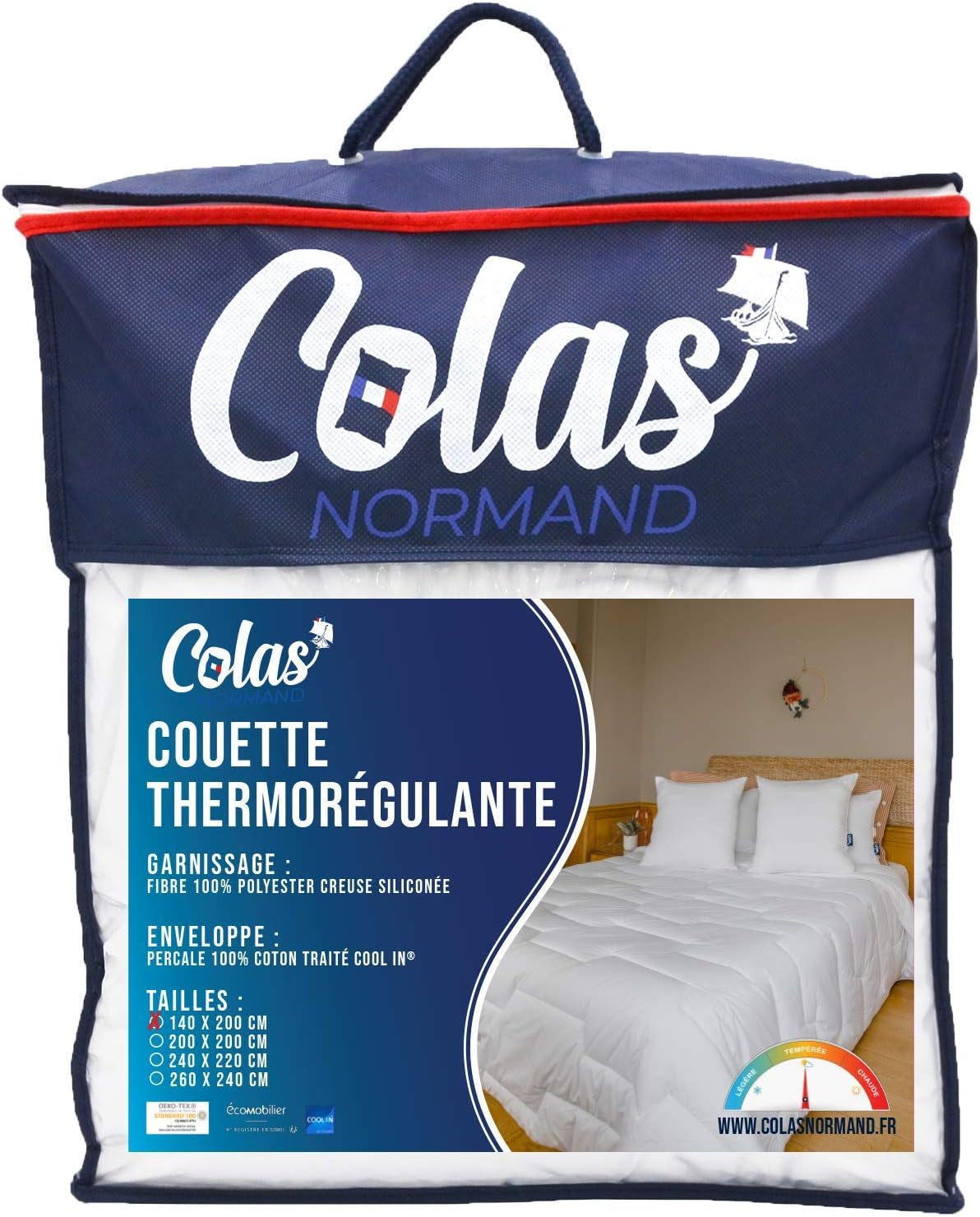 COLAS NORMAND Termoregulační přikrývka, Cool In, Mírná, 140 X 200 Cm, Pot, Optimální ventilace, 100% perkál, Fresh Feel, Francouzská, 53130255, Bílá Naty Shop Přikrývky a přikrývky Bílá 140X200 Cm