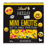 Čokoládový sortiment (37 kuliček LINDOR, 24 Hello Mini tyčinek, 10 Mini Fioretto), čokoládový dárek (1 x 815 g) a HELLO Mini Emoti, mléčná čokoláda v 5 designech emotikonů, 164 g