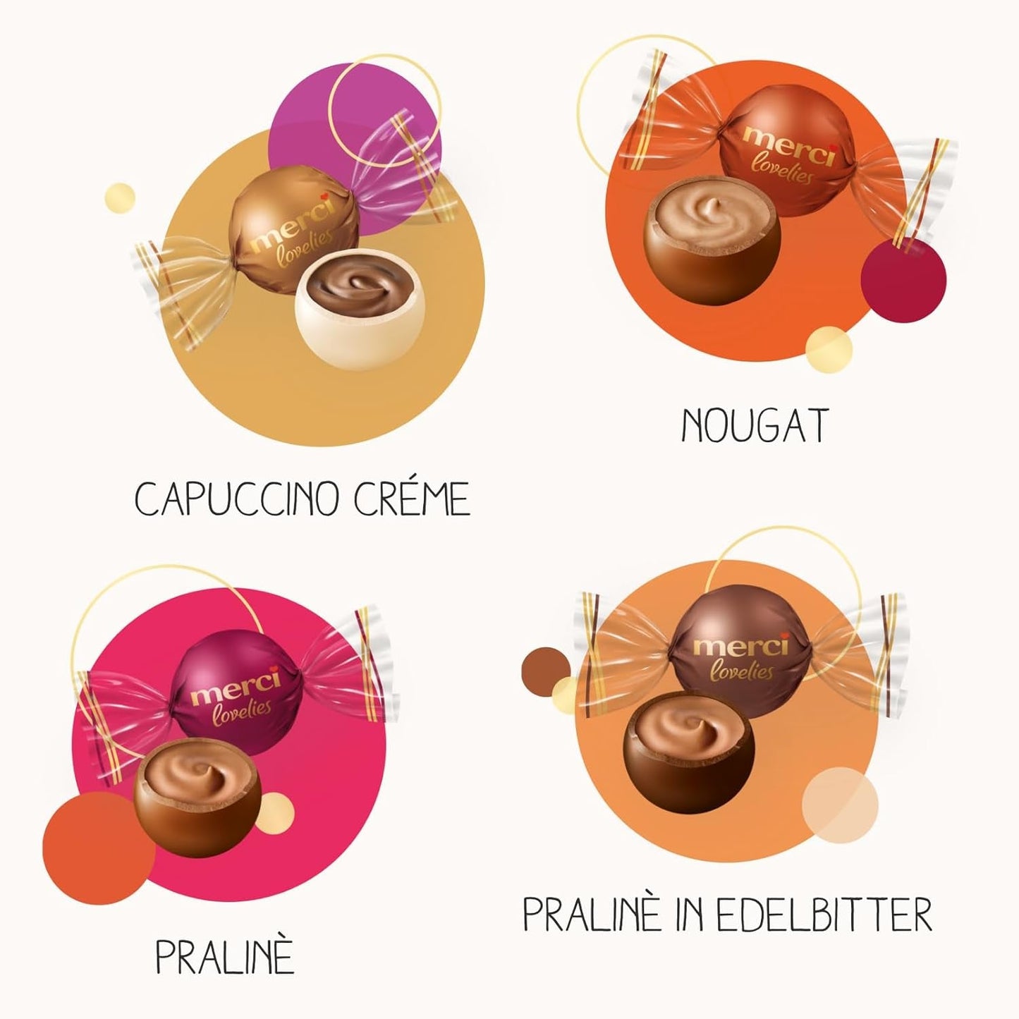 Merci Lovelies Creamy – 185 gramů – Pralinková směs s čokoládovými specialitami plněnými Naty Shop