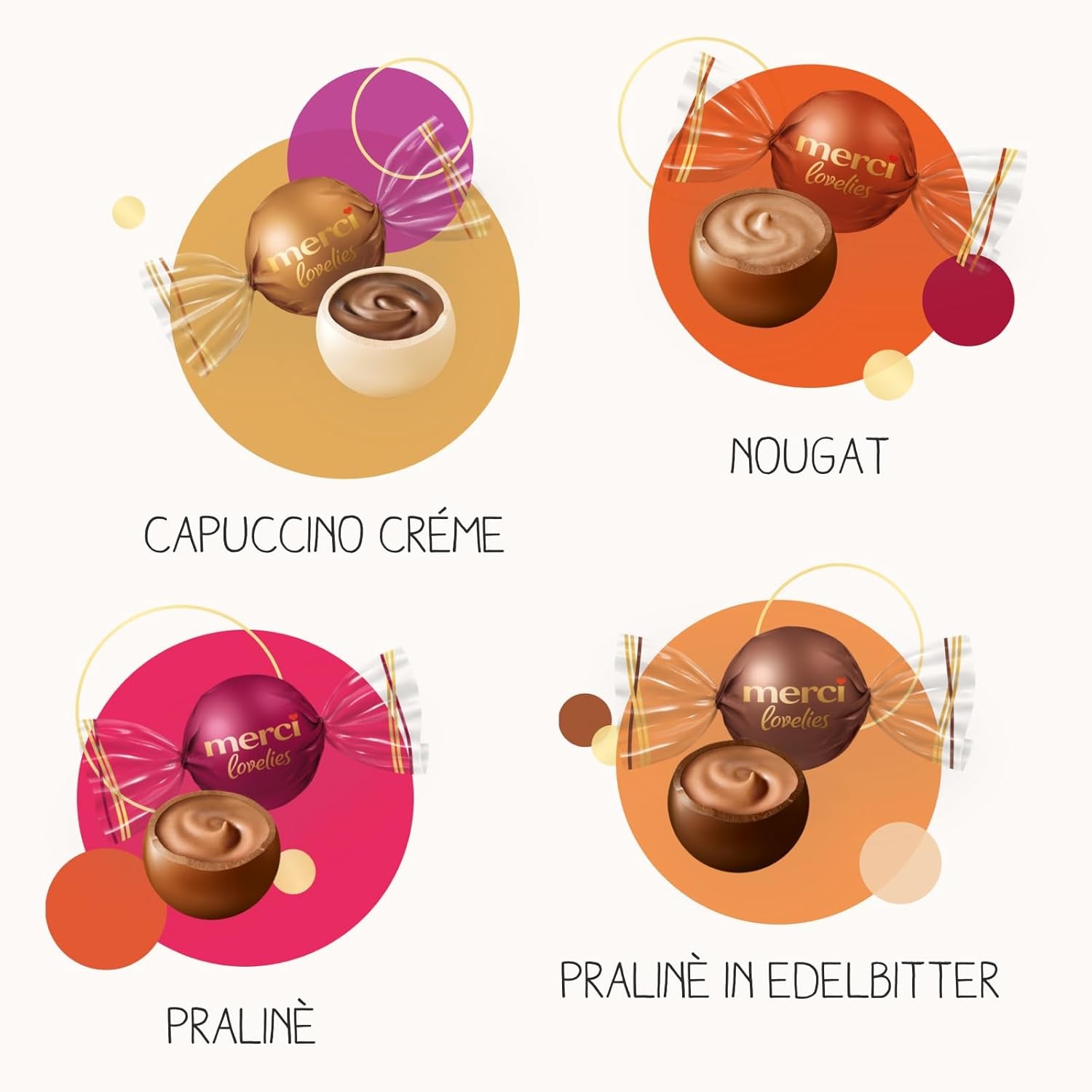 Merci Lovelies Creamy – 185 gramů – Pralinková směs s čokoládovými specialitami plněnými Naty Shop