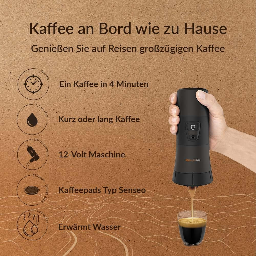 Handpresso - Handcoffee Auto 21000 | 12V Auto Espresso kávovar - 12V Espresso kávovar pro auta | Espresso kávovar Senseo Pad do auta - 12V cestovní kávovar | 12V espressor pro obytné vozy