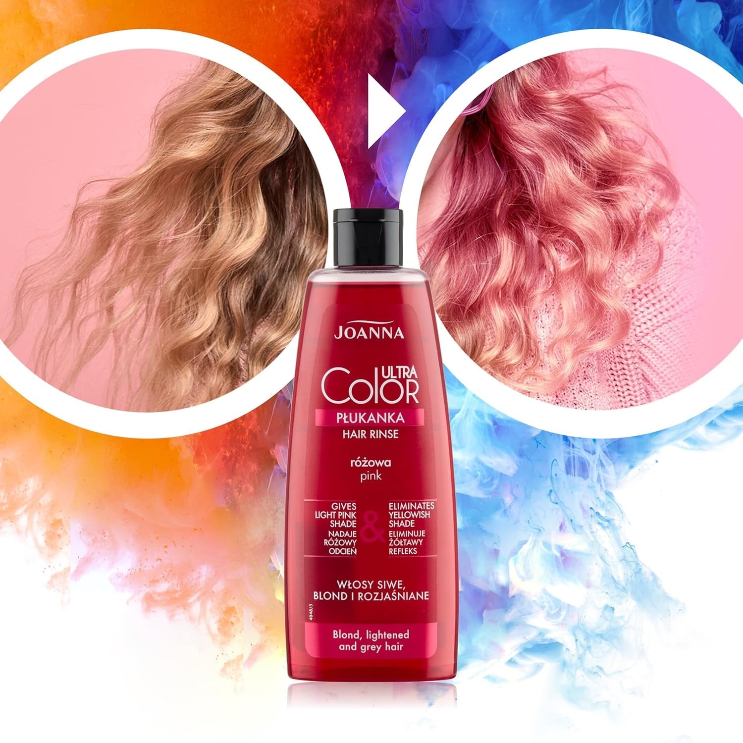Joanna Ultra Color - Růžový kondicionér pro blond a světlé vlasy - Pastelově růžová - Přirozený lesk - Odstraňuje žlutý nádech z šedo-blond vlasů - Dočasný efekt - 150 ml Barva na vlasy Naty Shop