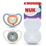 Noční dudlíky NUK Perfect Match Air pro miminka | 0-6 měsíců | Dudlíky svítící ve tmě, které podporují cirkulaci vzduchu a zabraňují slintání | 95% přijetí miminky** | Lev | Balení 2