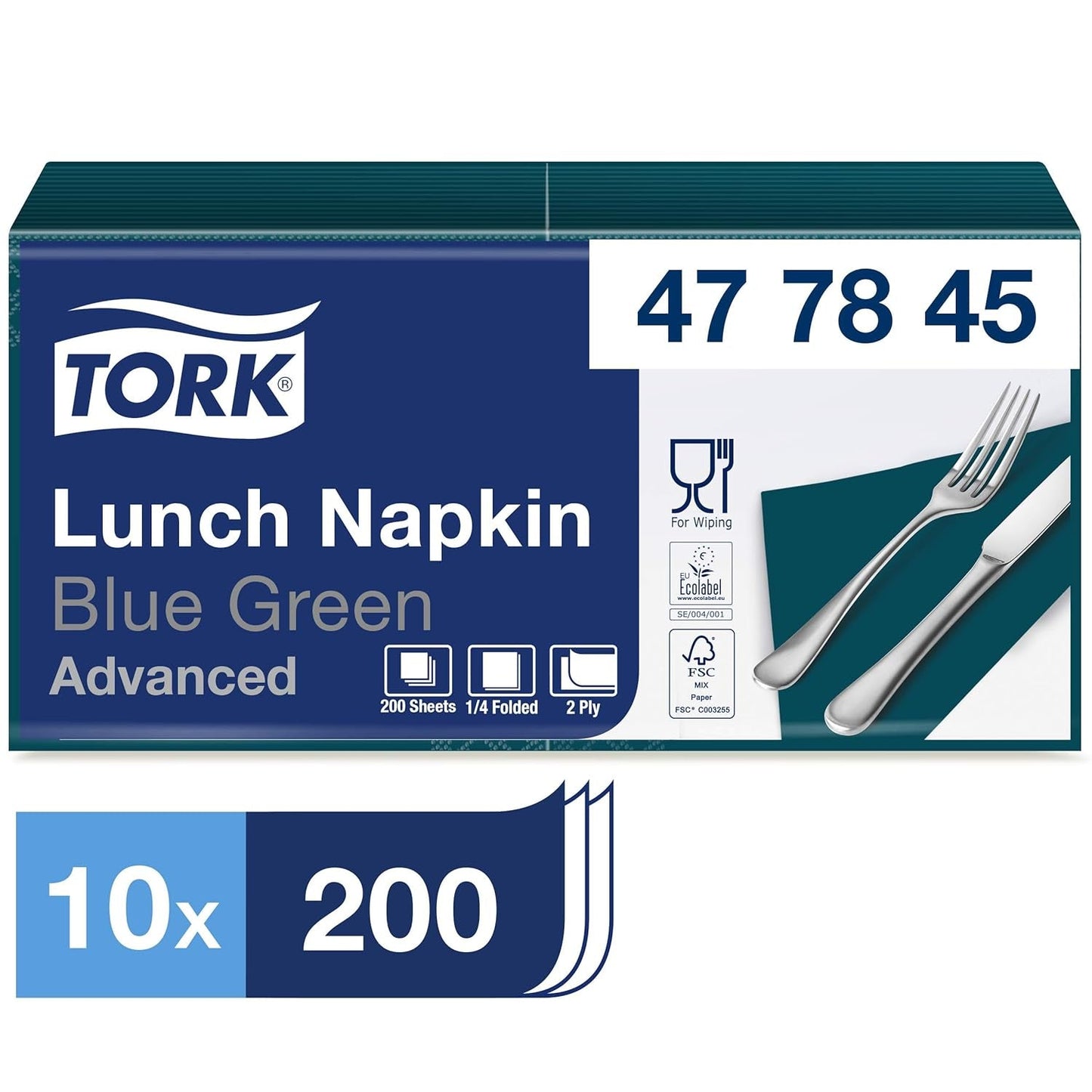 Tork 477840 Limetkové ubrousky na oběd / 2vrstvé ubrousky pro malá jídla nebo svačiny / Pokročilá kvalita / 10 x 200 (2000) papírové ubrousky / 32,6 x 33 cm (d x š) / 1/4 skládání