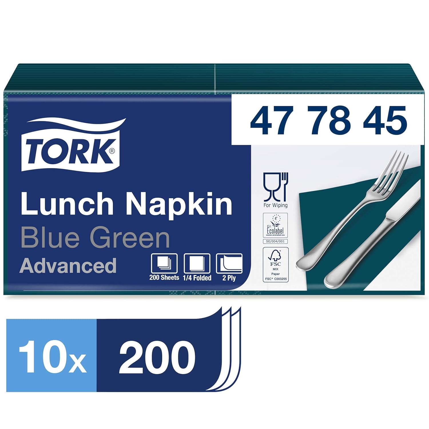 Tork 477840 Limetkové ubrousky na oběd / 2vrstvé ubrousky pro malá jídla nebo svačiny / Pokročilá kvalita / 10 x 200 (2000) papírové ubrousky / 32,6 x 33 cm (d x š) / 1/4 skládání