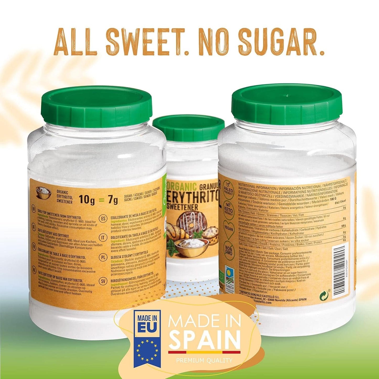 Přírodní organický erythritol, 10G = 7G cukru, 1 kg sladidel Naty Shop