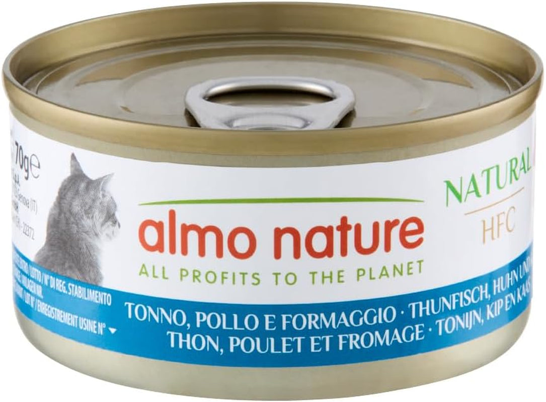 Almo Nature HFC Natural - Mokré krmivo pro dospělé kočky - tuňák, kuře a sýr - lidská kvalita, bez lepku - 6 x 70 g