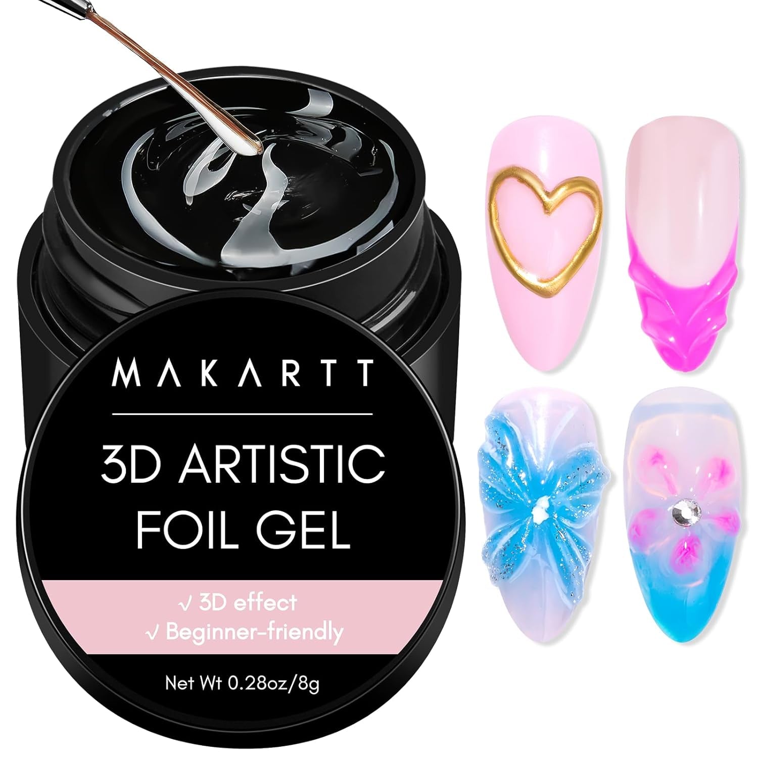Makartt 3D Nail Art Gel - Kamínkový lepicí gel 15G na klíčenky na nehty, Multifunkční gel na tvarování nehtů pro vlastní úpravu nehtů, modeláž nehtů na modeláž nehtů doma (transparentní)