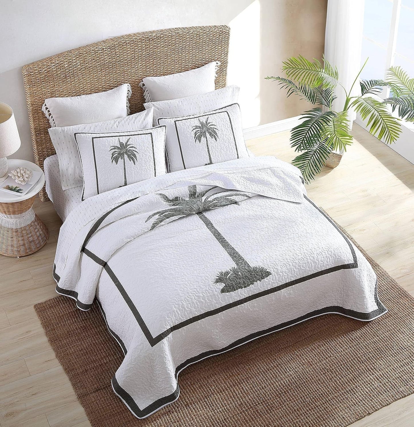 Tommy Bahama Palm Island Collection | Přikrývka – 100% bavlna, oboustranná, měkká a prodyšná, předepraná pro extra měkkost, královská postel, šedá Přikrývky a přikrývky Naty Shop