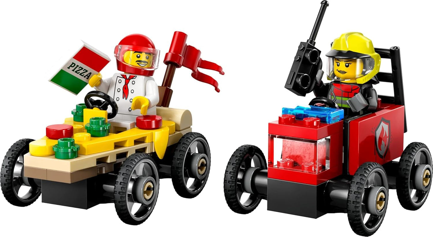 LEGO City dodávka pizzy vs. Pizza Truck - Hračka na mýdlo pro dívky a chlapce od 5 let - Stavebnice se 2 minifigurkami řidiče - Dárek k narozeninám a svátku 60458 Stavebnice Besuche den LEGO-Store