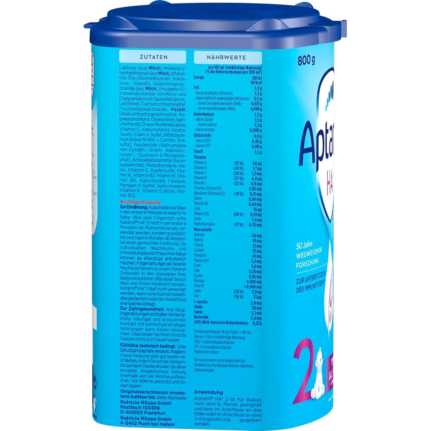 Aptamil HA 2 – Pokračovací mléko po 6 měsících, s Omega 3 a 6, DHA, ARA a ALA, bez laktózy, bez palmového oleje, dětská výživa, sušené mléko, 1 x 800 g (balení 4 ks)