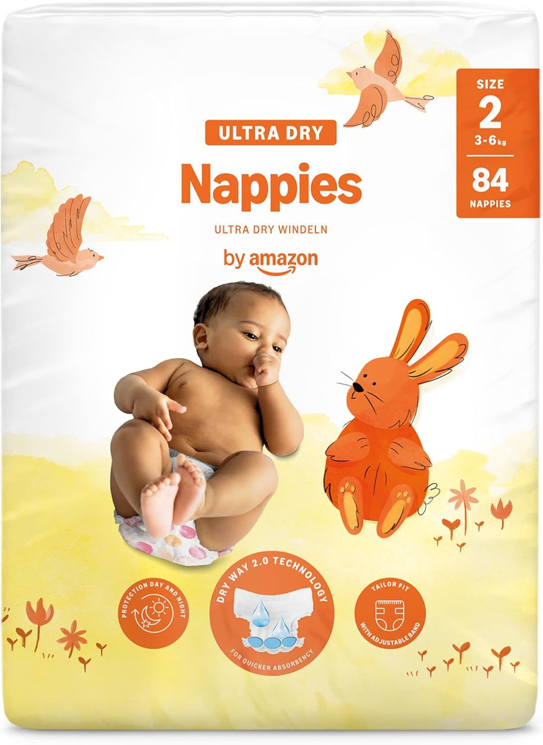 Ultra suché plenky Amazon, velikost 1 (2–5 kg) – měsíční krabička, bílá, počet 96 (2 balení po 48) (dříve značka Mama Bear, identický produkt)
