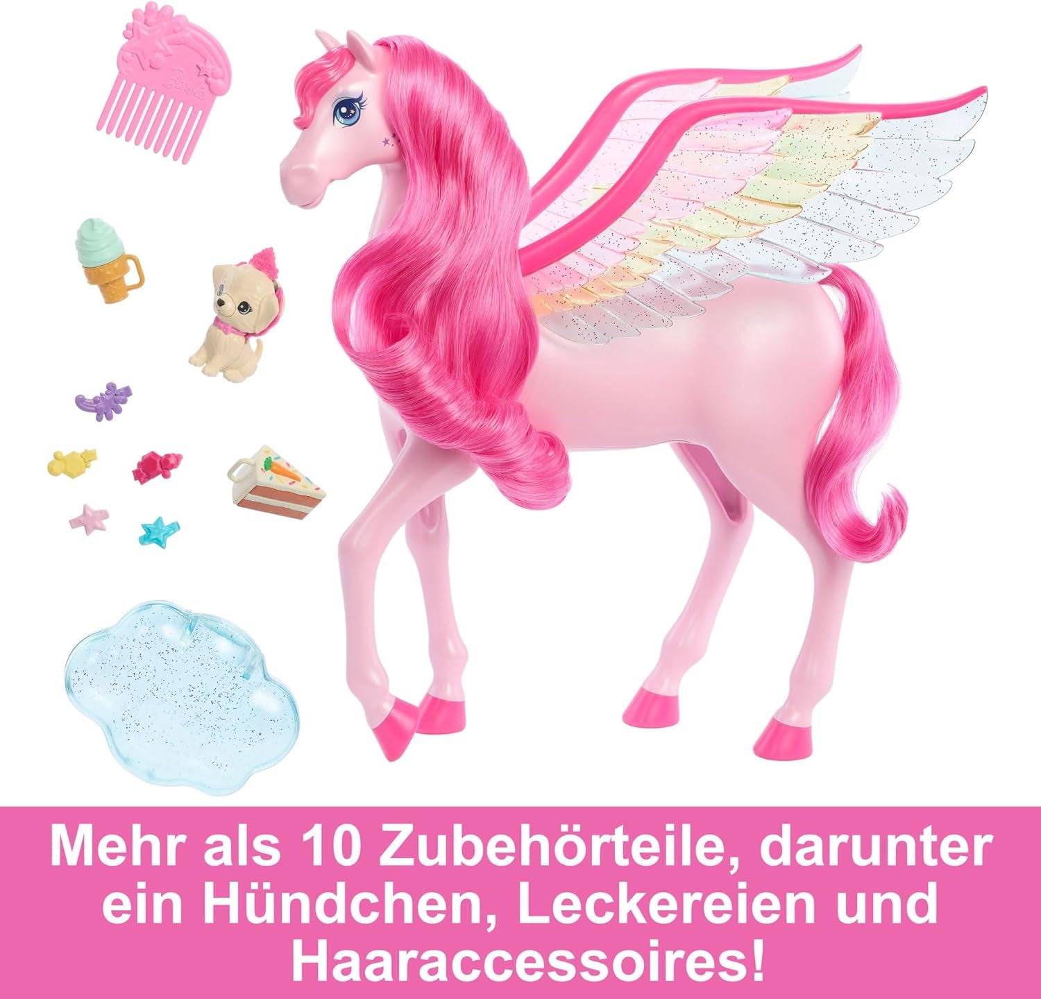 Barbie A Hidden Magic Pegasus - interaktivní hračka se světly a zvuky, 10 doplňků, duhová křídla, pro děti od 3 let, HLC41 Naty Shop Dolls